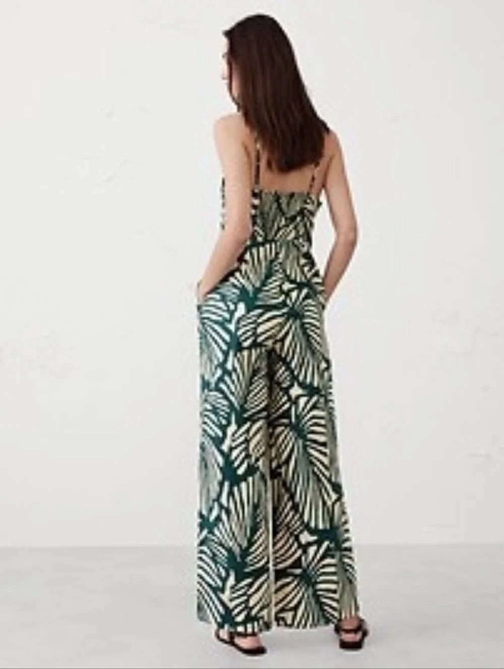 Banana Republic Linen Blend Green and Cream Halter Wide-Leg Jumpsuit 0